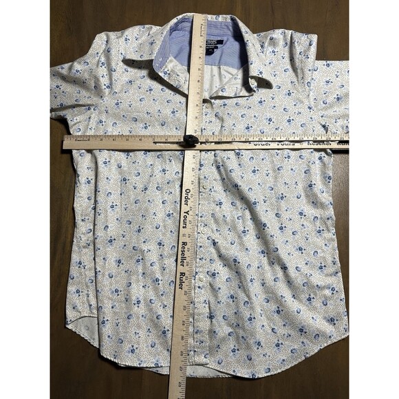 Chaps By Ralph Lauren Women's Shirt Button Up White Blue Floral Polka Dot Sz L - Picture 9 of 11